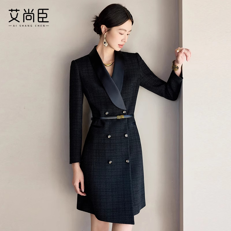 艾尚臣职业装连衣裙女春通勤黑色