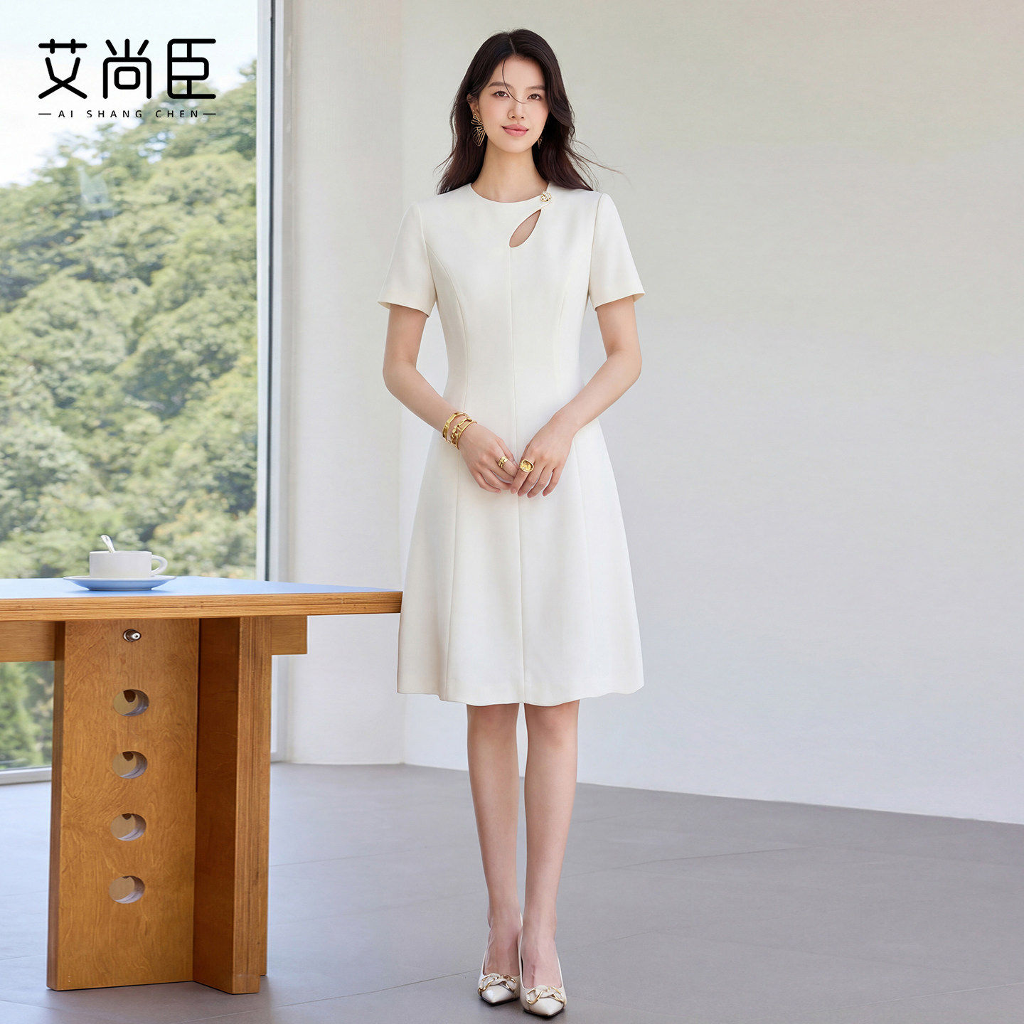 艾尚臣小白裙职业装连衣裙女正装