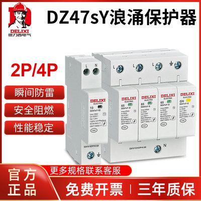 德力西浪涌保护器DZ47SY防雷电涌开关2p家用4p避雷器20KA 40KA