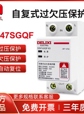 德力西自复式过欠压上进下出DZ47sGQF/R 63A 2P欠压保护过压保护