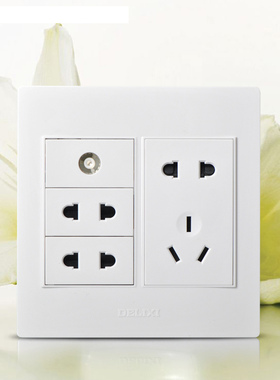 德力西120型开关插座墙壁面板 CD310 大号 电视+二二二三插 正品