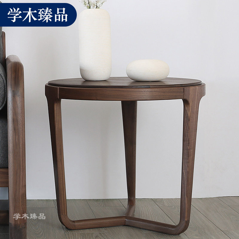 北欧全实木茶几黑胡桃木圆形茶几沙发边几小型迷你茶台桌子置物架|msdalam kategori perabot kediaman, beberapa kategori, meja teh - dari Buy2taobao.com untuk memberikan perkhidmatan ejen Taobao profesional membeli