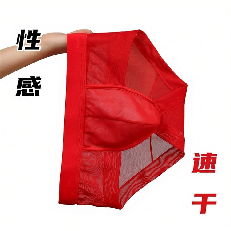 潮款男士三角内裤网纱超轻薄中腰夏季透明款性感简约潮流款短裤头