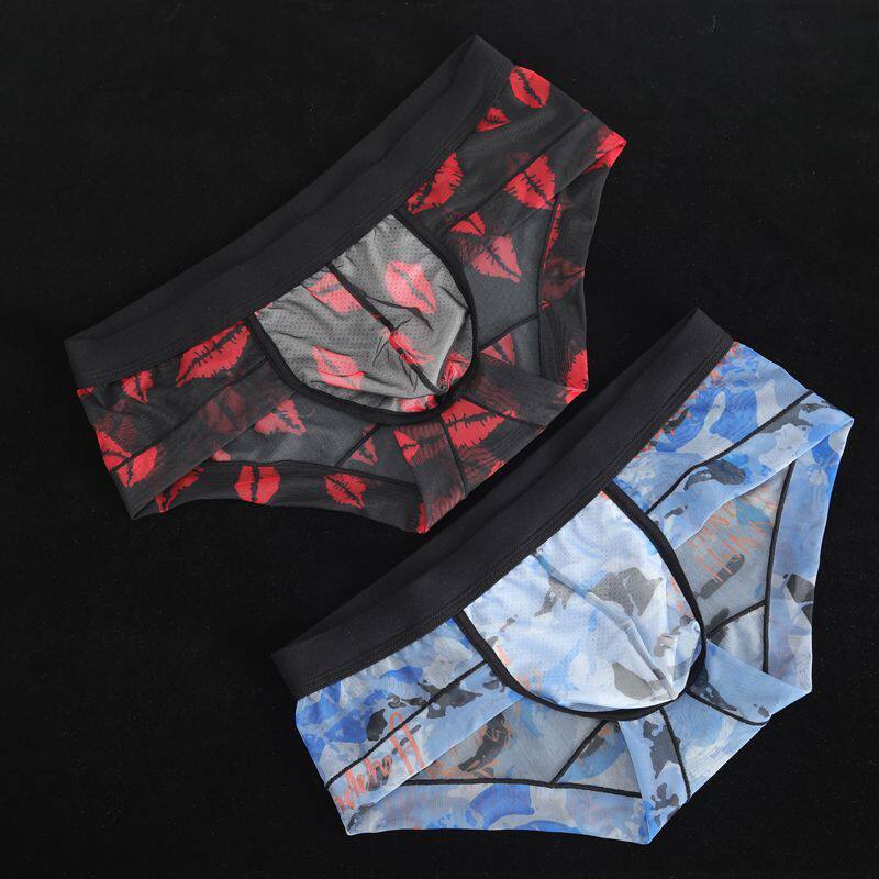 男士新款内裤三角裤厂家一手货源薄款夏季性感印花纱网网红大码