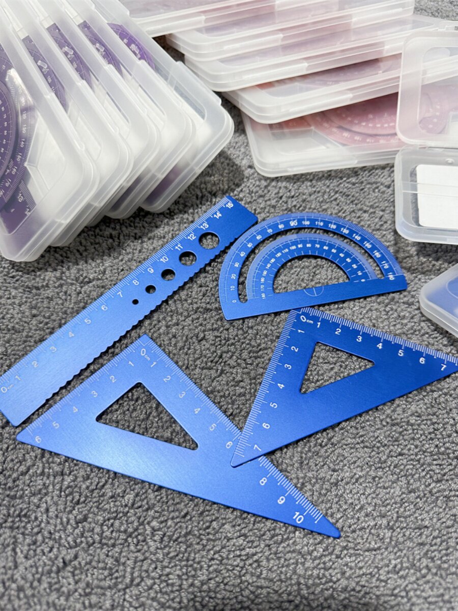 아이들을 위해 콘돔을 구입하세요  모든 알루미늄 합금  학생용 금속 자 각도기 삼각형 자 및 자 4개 세트