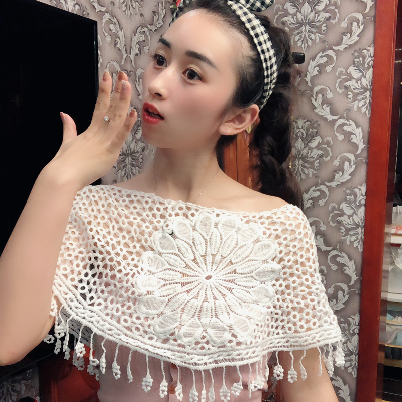 小披肩女夏外搭短款百搭蕾絲針織鏤空坎肩女2018新款防曬罩衫外套