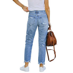Washed denim fashion Stretch pants Ripped jeans for women 裤