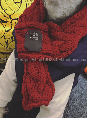 QB雪纳瑞保暖棒针围巾红色围巾泰迪比熊法斗柯基圣诞围巾