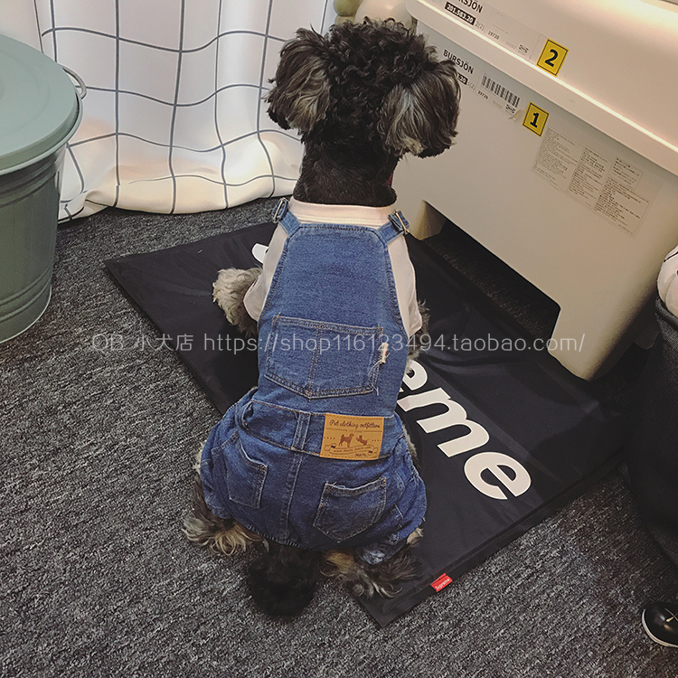 qb牛仔有弹性纯棉法斗宠物背带裤