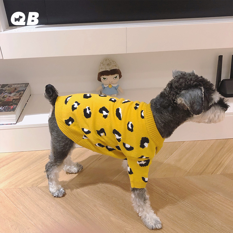 qb自制宠物狗狗秋冬衣服冬季服饰雪纳瑞法斗柴犬保暖加厚豹纹毛衣