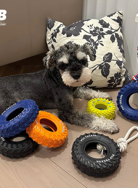 宠物狗狗超级耐咬橡胶轮胎玩具洁齿磨牙绳结棉绳藏食互动玩具发声