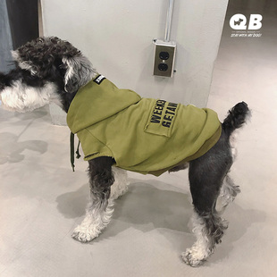 qb雪纳瑞宠物狗猫咪小型犬胖春秋款 纯棉t恤帅气卫衣服军绿色秋冬
