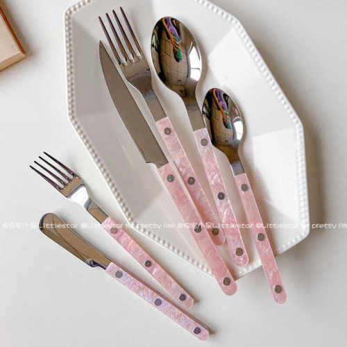 粉色高颜值刀叉勺套装西餐水果叉