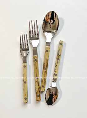 法式ins风黄色刀叉勺套装西餐餐具牛排刀蛋糕水果叉子餐厅甜品勺