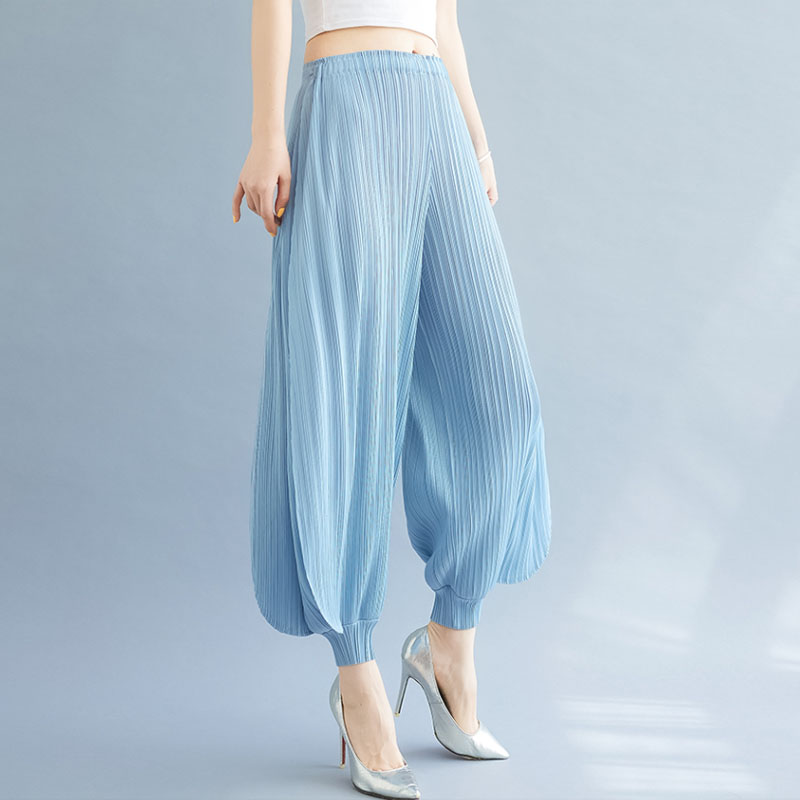 三宅褶皱休闲束脚裤哈伦裤大码