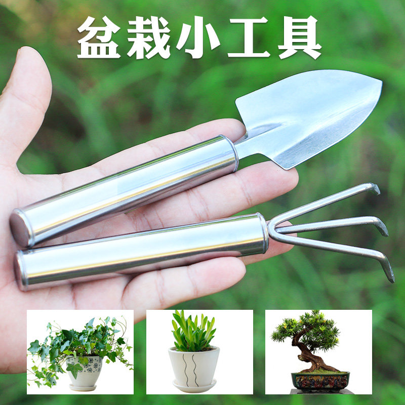 迷你不锈钢两件套铲 耙 多肉植物小盆栽花卉栽种松土种花工具套装