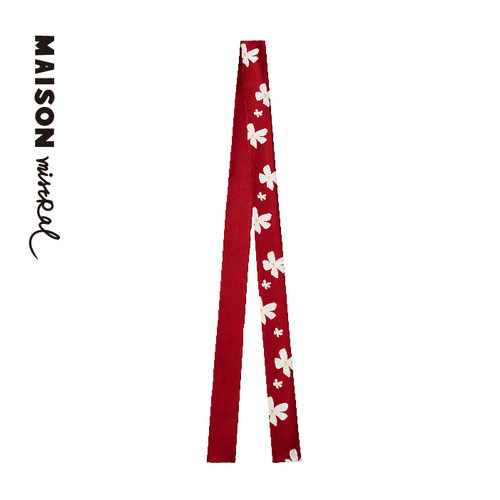 Maison Mistral 海岸之风 酒红茉莉真丝长丝巾绑包包细窄长条发带 - 封面