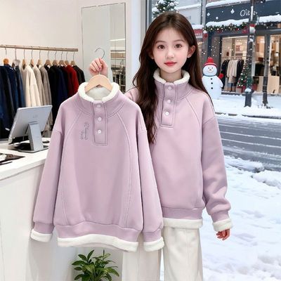 女童羊羔绒加厚卫衣冬季保暖上衣