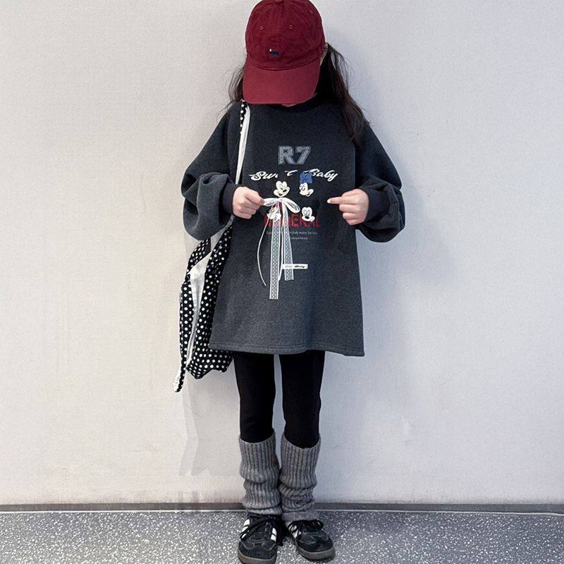 加绒女童卫衣秋冬2025新款儿童中长款立体蝴蝶结中大童上衣打底衫