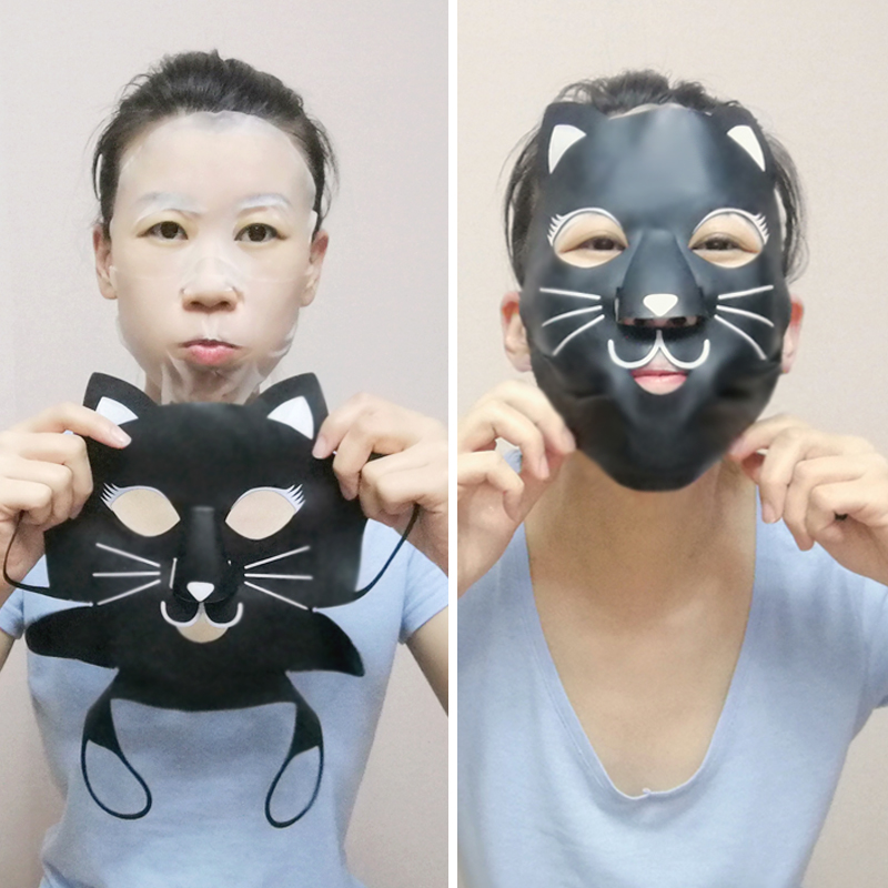 日本黑色猫咪面膜罩挂耳式防蒸发硅胶全脸美容面罩diy冷敷面膜