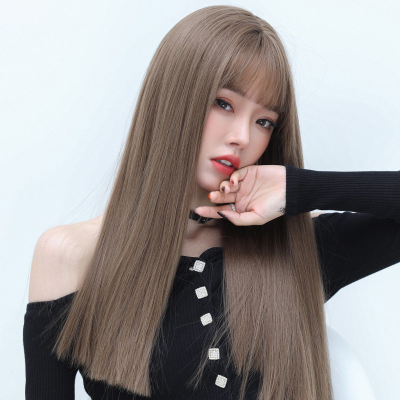 假发真发全真人发自然头套2021年新款时尚刘海女中长发假直发发套