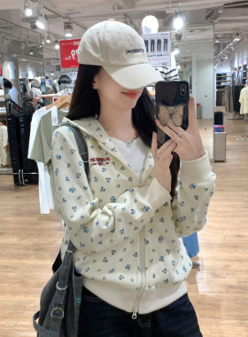 150cm小个子拉链连帽卫衣女宽松春秋季加绒休闲开衫刺绣字母xxs码