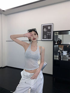 150cm矮小个子复古辣妹针织挂脖上衣露肩短款 xxs 吊带背心145小码