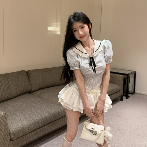 145/150cm矮个子辣妹jk套装学院风制服纯欲衬衫高腰蓬蓬蛋糕裙子