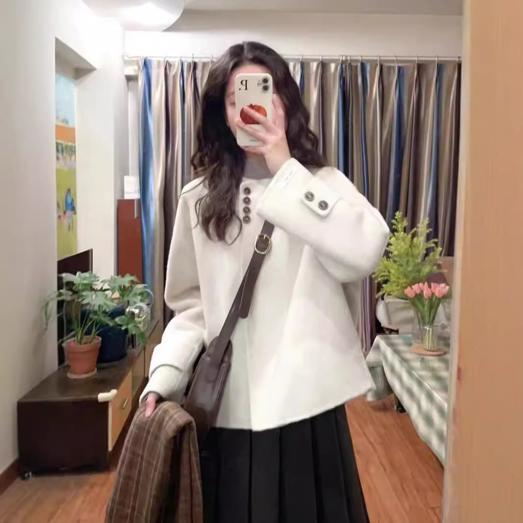 150cm小矮个子短款呢子大衣春秋季毛呢外套圆领小香风高级感xxs码