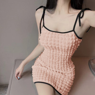 150矮小个子甜美纯欲风低胸性感网红包臀吊带连衣裙145加小码 xxs