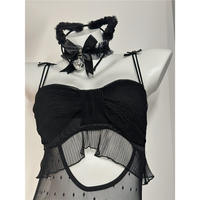 150cm petite polka dot kitten, sexy bow, pure lace, slimming, cut-out mesh one-piece, size xxs thumbnail 6