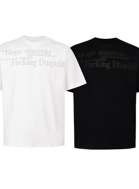 is ness基础黑色短T纯色打底宽松短袖情侣圆领小众字母印花T恤男