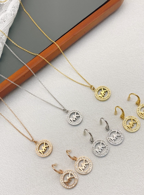 镀金铜铸十字链女精致耳坠项链