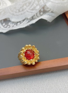 铜铸镀金红玛瑙镶嵌复古戒指女