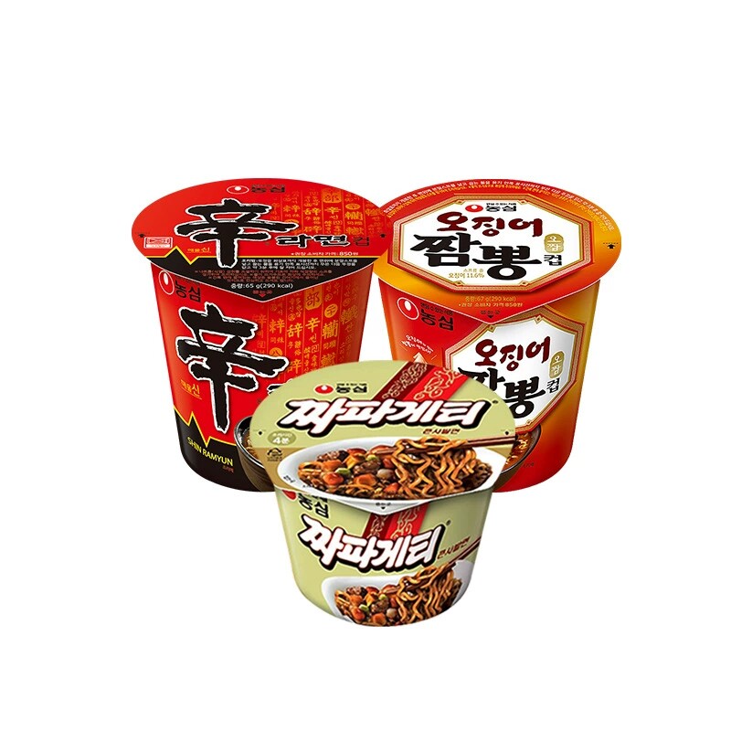 韩国进口农心小杯面辛拉面炸酱面海鲜味拉面65g小杯便携夜宵速食