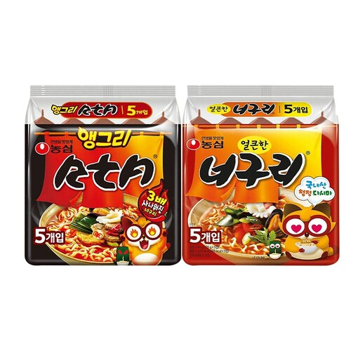 韩国进口NONG SHIM农心辣味三倍辣味浣熊乌龙面5连包韩式乌冬面