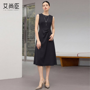 艾尚臣无袖职业连衣裙女夏季圆领白领赫本风美业经理美容师工作服