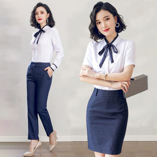 置业顾问女装套装夏季酒店前台工作服售楼部职业白色短袖衬衫套裙