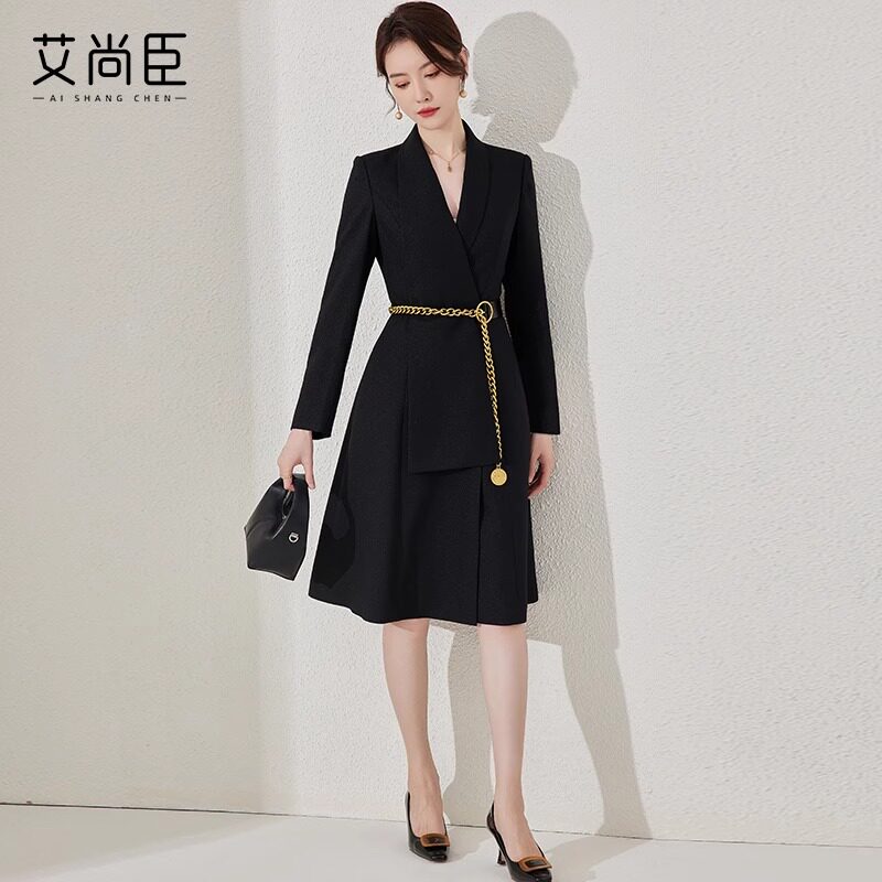 ol通勤连衣裙女秋冬主持人工作服