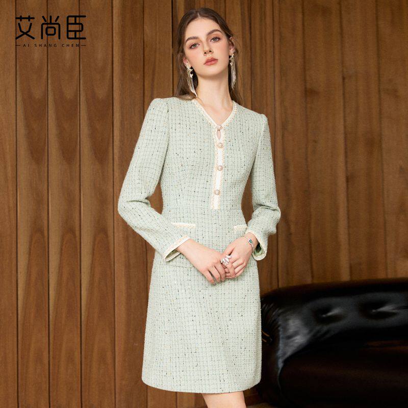 艾尚臣小香风千金连衣裙女爱尚臣白领前台接待美业经理店长职业装