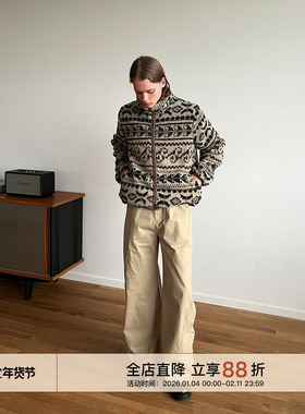 EMP 复古民族风提花立领羊羔毛外套男女秋冬新款宽松保暖开衫夹克