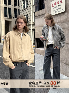 EMP【双面穿】美式复古boxy短款哈灵顿夹克男女Cleanfit开衫外套