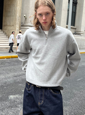 EMP 美式复古灰色立领半拉链套头卫衣男女Cleanfit宽松休闲外套