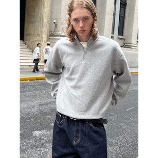 EMP 复古灰色立领半拉链套头卫衣男女Cleanfit宽松休闲外套 美式