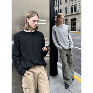 T恤男女Cleanfit纯色打底衫 复古宽松假两件长袖 亨利领美式 EMP经典