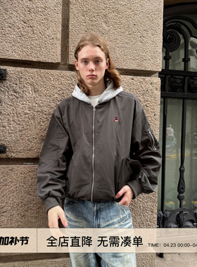 EMP 美式复古宽松假两件飞行员夹克男女Cleanfit短款拉链连帽外套