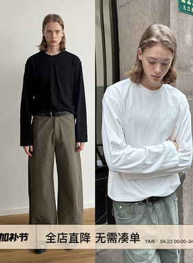 EMP 美式基础款纯色圆领长袖T恤男女内搭打底衫cleanfit正肩上衣