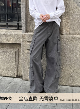 EMP 美式复古多口袋高街直筒阔腿工装裤男女Cleanfit宽松休闲长裤