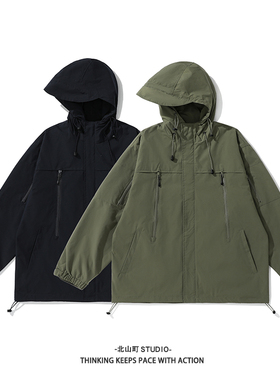 秋装外套冲锋衣男女日系情侣机能户外风连帽夹克流行秋季休闲上衣