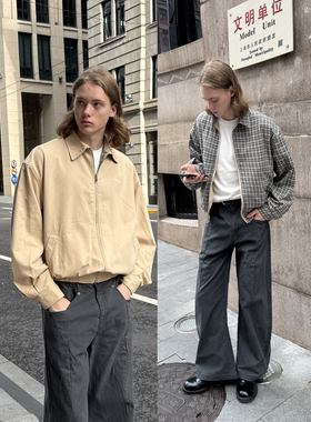 EMP【双面穿】美式复古boxy短款哈灵顿夹克男女Cleanfit开衫外套